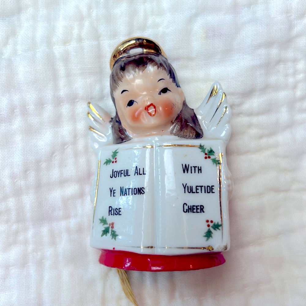 COPY - Vintage Ardalt Japan Christmas Angel Bell Lyrics 2.50" High Caroling